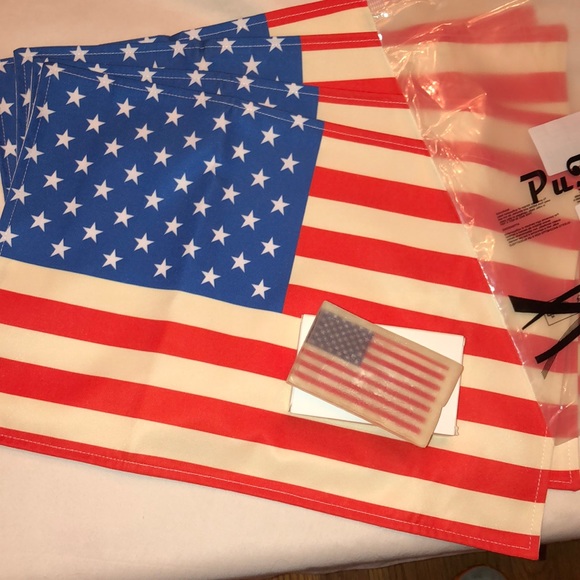 SET OF 4 VINTAGE RED BLUE WHITE STARS STRIPES USA FLAG TAPESTRY TABLE PLACEMATS